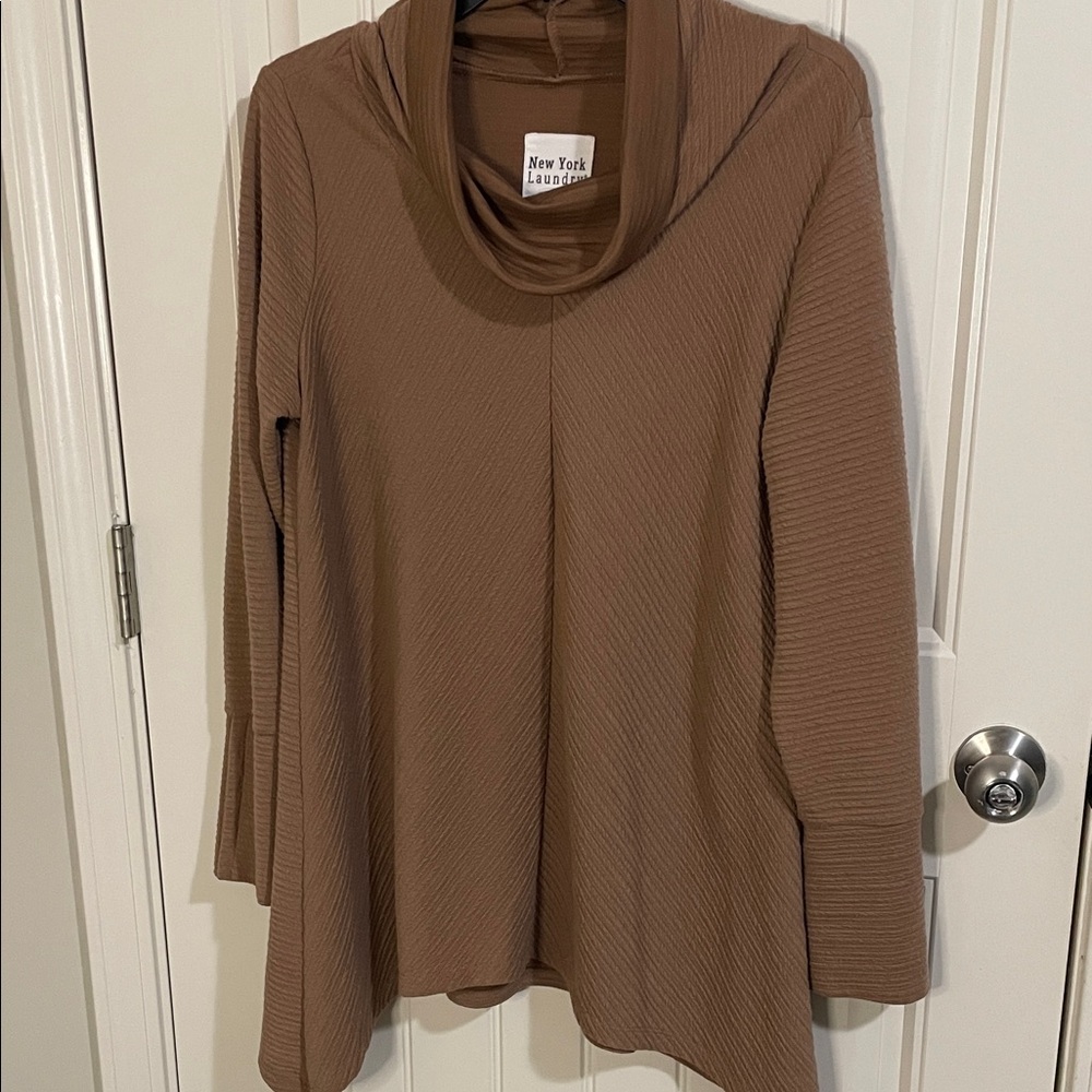 New York & Company Taupe Cowl Neck Knit Tunic Sweater - Picture 3 of 5
